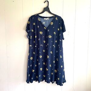 LOFT Navy Blue Women's Dress Size 22 Relaxed Silhouette Cottage Core Aesthetic